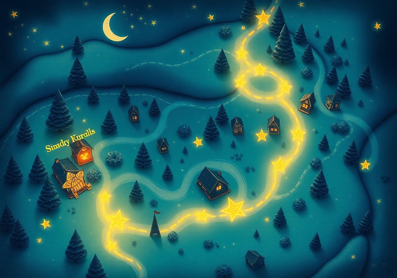 Illustration of a magical Story Quest map with glowing checkpoints